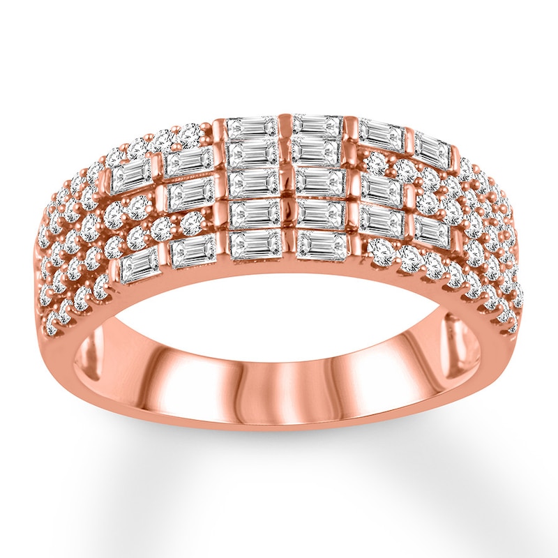 Diamond Anniversary Ring 7/8 ct tw Round/Baguette 14K Rose Gold
