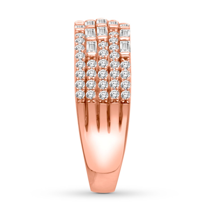 Diamond Anniversary Ring 7/8 ct tw Round/Baguette 14K Rose Gold