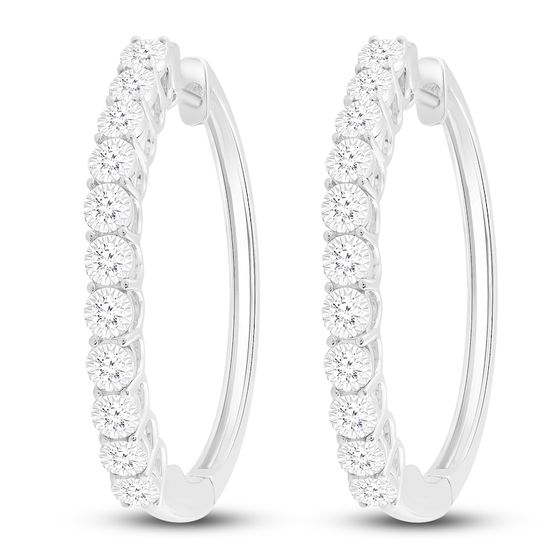 Main Image 2 of Diamond Hoop Earrings 1 ct tw Round-cut 10K White Gold