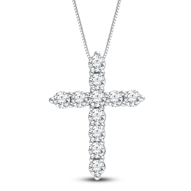 Main Image 1 of Diamond Cross Necklace 2 ct tw Round-cut 14K White Gold