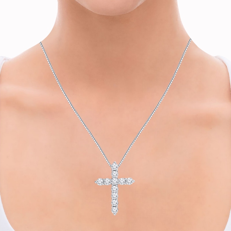 Diamond Cross Necklace 2 ct tw Round-cut 14K White Gold