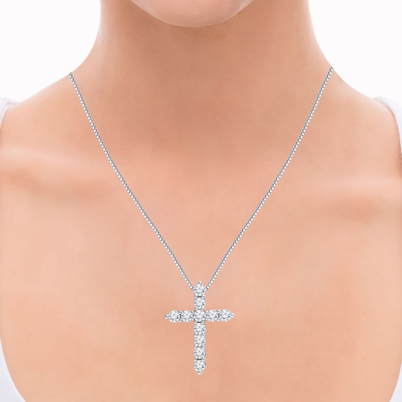 Main Image 4 of Diamond Cross Necklace 2 ct tw Round-cut 14K White Gold
