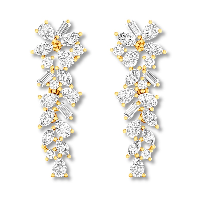 Diamond Dangle Earrings 1-1/2 carats tw 14K Yellow Gold