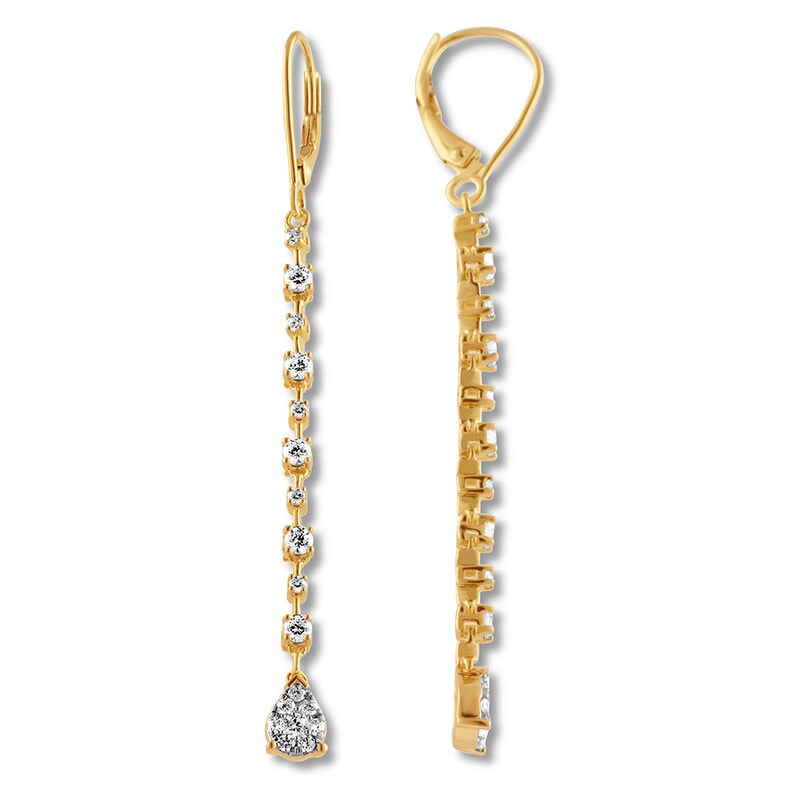 Diamond Dangle Earrings 3/4 ct tw Round 14K Yellow Gold