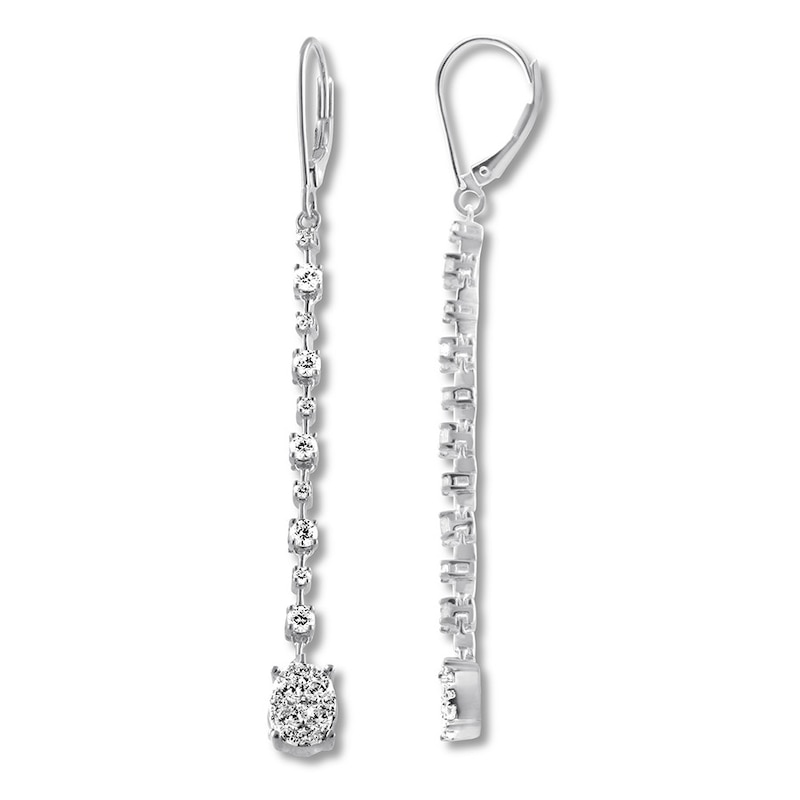 Main Image 1 of Diamond Dangle Earrings 1 carat tw Round 14K White Gold