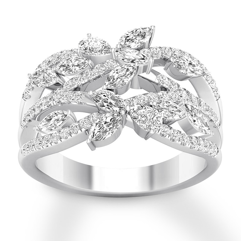 Diamond Ring 1-1/4 carats tw Round/Marquise/Pear-shaped 14K White Gold