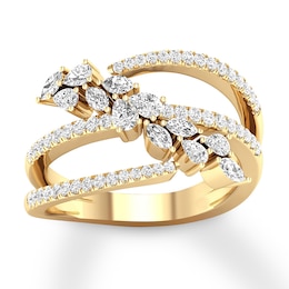 Diamond Ring 3/4 carat tw Round/Marquise/Pear-shaped 14K Yellow Gold