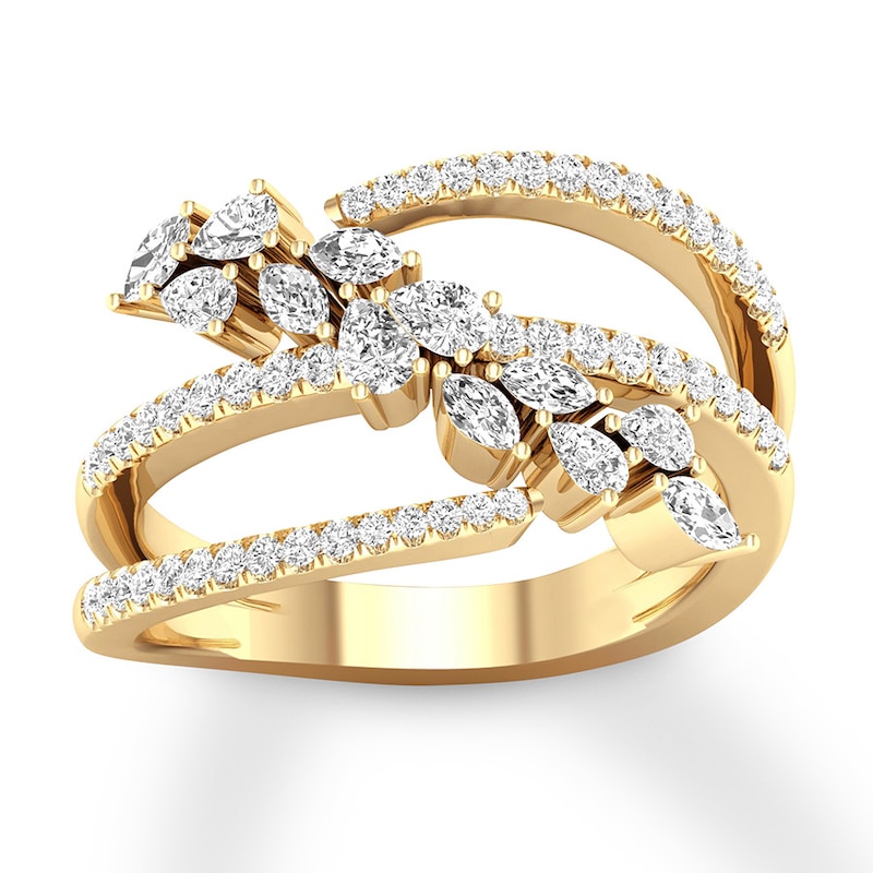 Diamond Ring 3/4 carat tw Round/Marquise/Pear-shaped 14K Yellow Gold
