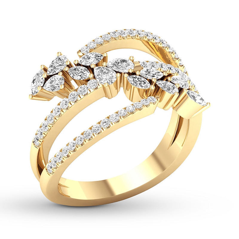 Diamond Ring 3/4 carat tw Round/Marquise/Pear-shaped 14K Yellow Gold