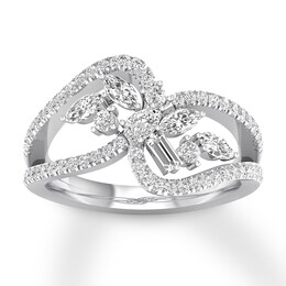 Diamond Ring 3/4 ct tw Round/Marquise/Baguette/Pear-shaped 14K White Gold