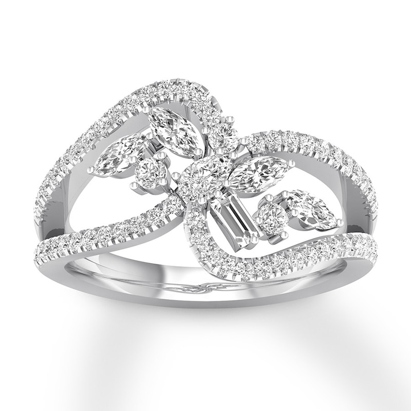 Main Image 1 of Diamond Ring 3/4 ct tw Round/Marquise/Baguette/Pear-shaped 14K White Gold