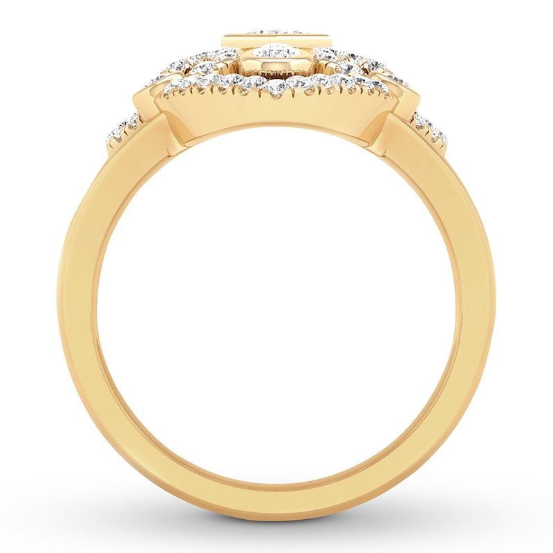 Diamond Ring 3/4 carat tw Princess/Pear-shaped/Round 14K Yellow Gold