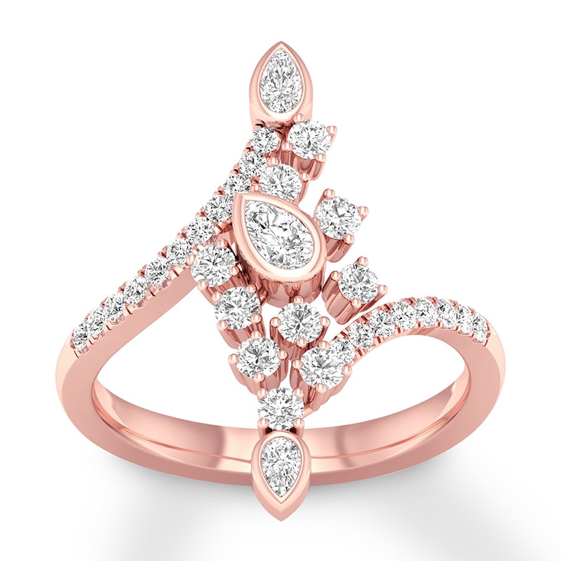 Diamond Ring 5/8 ct tw Pear-shaped/Round 14K Rose Gold