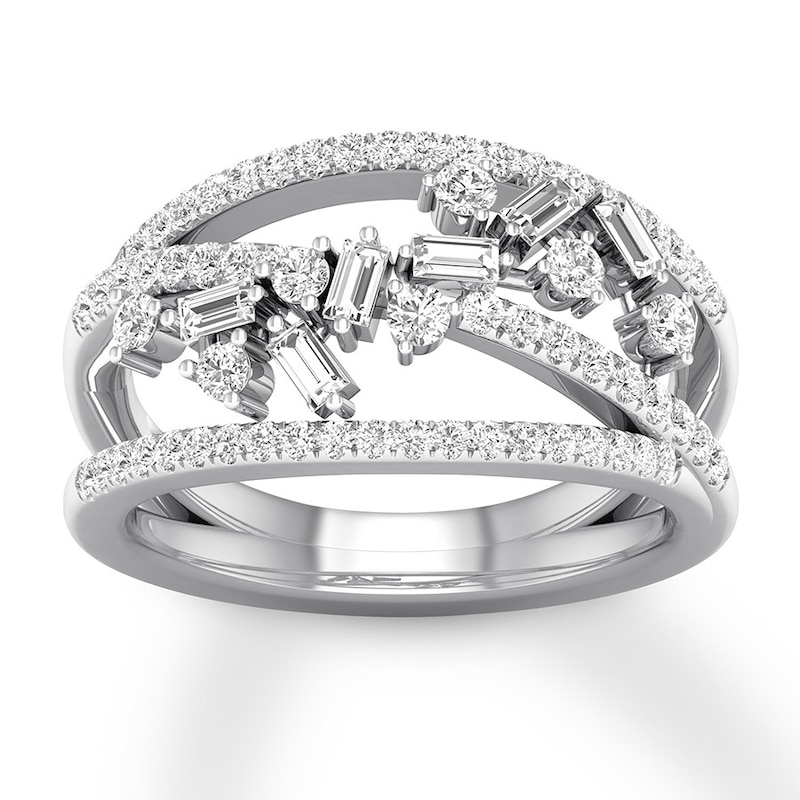 Diamond Ring 3/4 carat tw Baguette/Round 14K White Gold