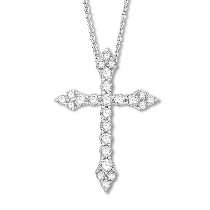 Main Image 1 of Diamond Cross Necklace 1 ct tw Round 14K White Gold