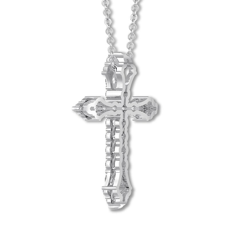 Main Image 4 of Diamond Cross Necklace 1 ct tw Round 14K White Gold