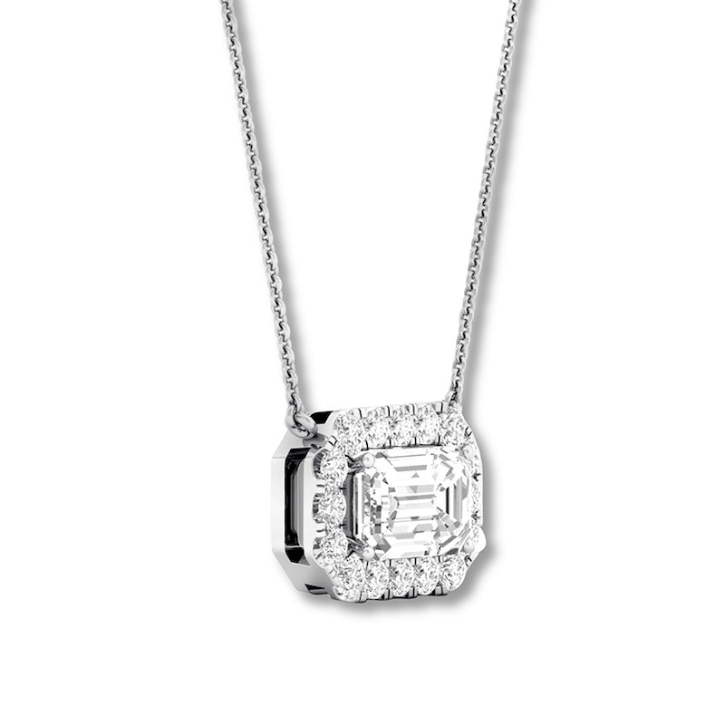 Diamond Necklace 1 carat tw Emerald-cut & Round 14K White Gold