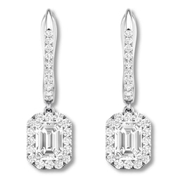 Diamond Dangle Earrings 1 cttw Emerald-cut/Round 14K White Gold