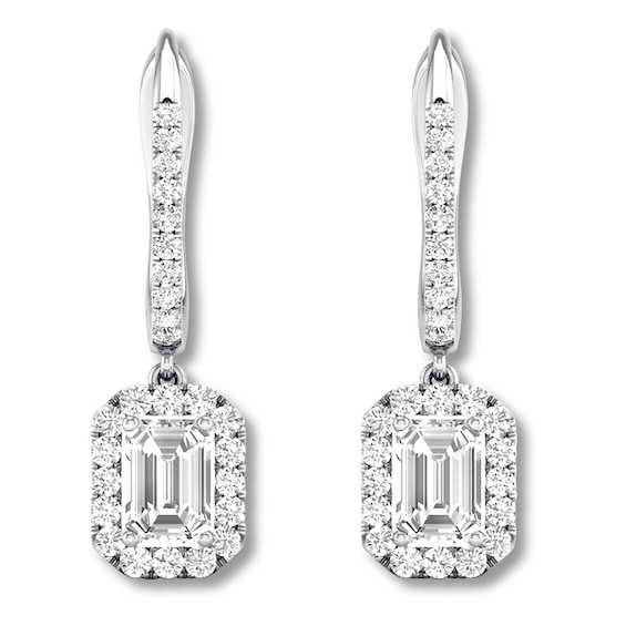 Diamond Dangle Earrings 1 cttw Emerald-cut/Round 14K White Gold