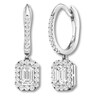 Thumbnail Image 3 of Diamond Dangle Earrings 1 cttw Emerald-cut/Round 14K White Gold