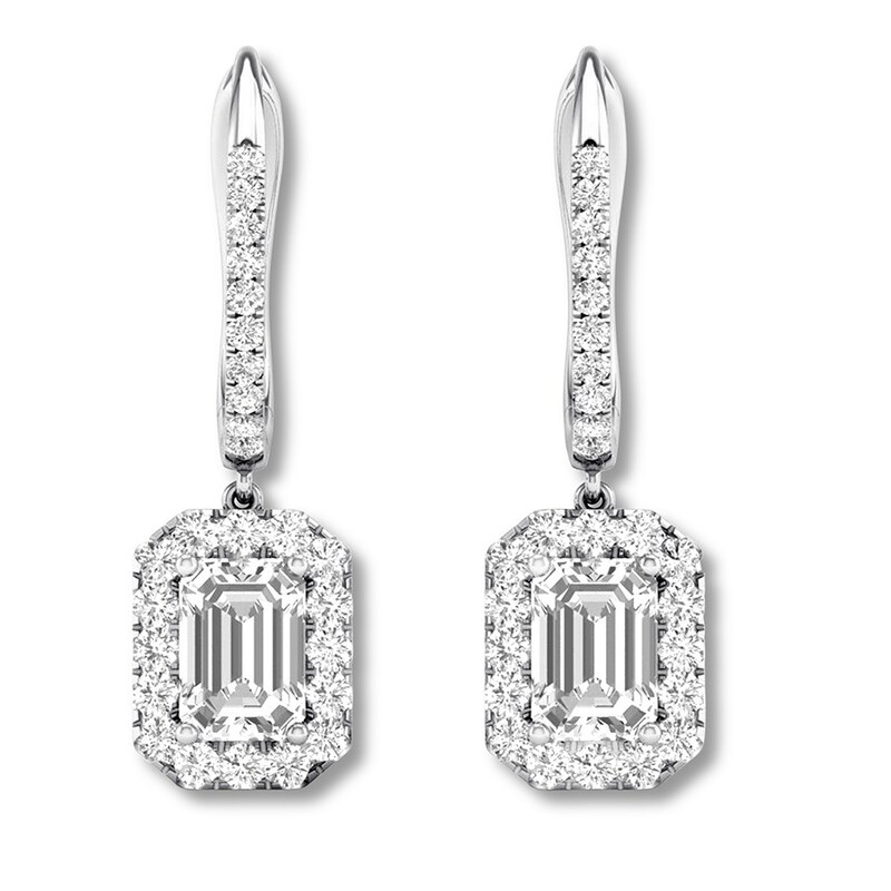 Diamond Dangle Earrings 1-1/2 ct tw 14K White Gold