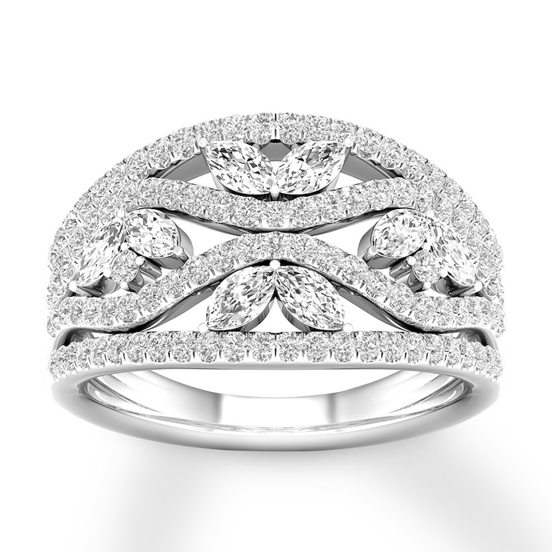 Diamond Ring 1 carat tw Marquise & Round 14K White Gold with 360