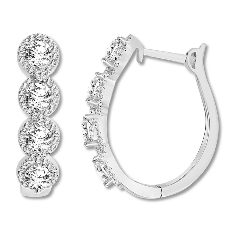 Diamond Hoop Earrings 1-1/2 ct tw Round 14K White Gold