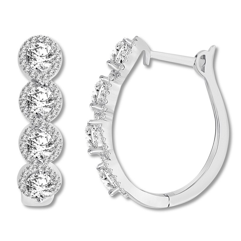 Main Image 1 of Diamond Hoop Earrings 1-1/2 ct tw Round 14K White Gold