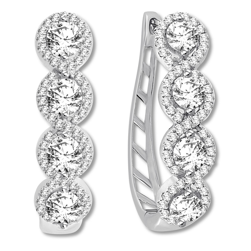 Main Image 3 of Diamond Hoop Earrings 1-1/2 ct tw Round 14K White Gold