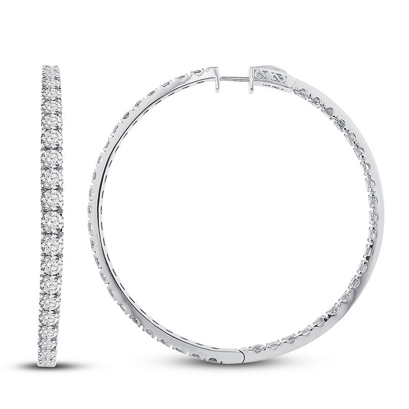 Diamond Hoop Earrings 10 ct tw Round-cut 14K White Gold