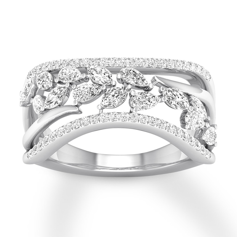 Marquise, Pear-shaped & Round Diamond Ring 1 ct tw 14K White Gold