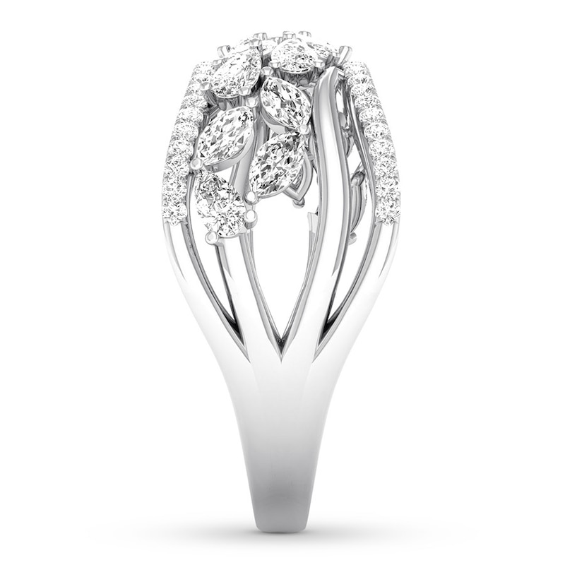 Marquise, Pear-shaped & Round Diamond Ring 1 ct tw 14K White Gold