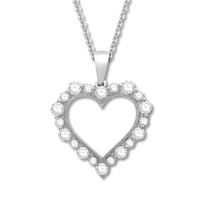 Diamond Heart Necklace 1 carat tw Round 14K White Gold