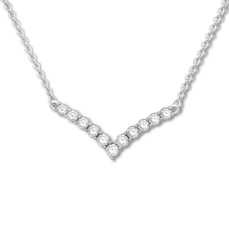 Diamond Chevron Necklace 1 carat tw Round 14K White Gold