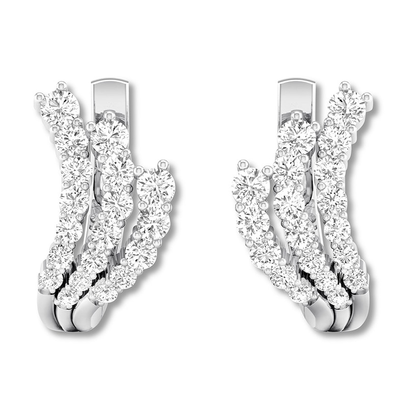 Main Image 2 of Diamond Hoop Earrings 1 carat tw Round 14K White Gold