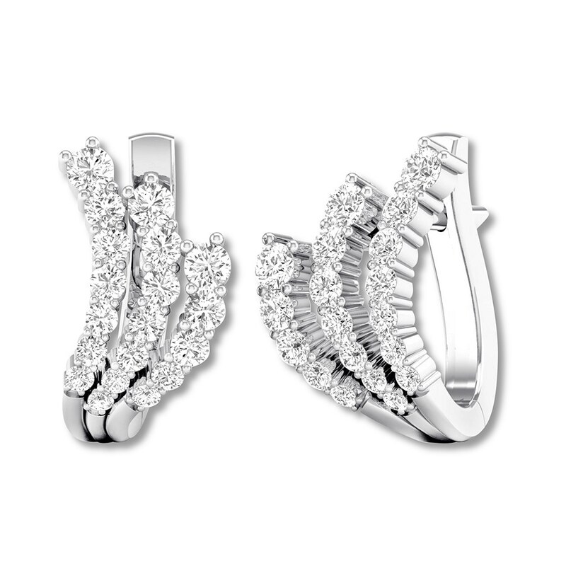 Main Image 3 of Diamond Hoop Earrings 1 carat tw Round 14K White Gold