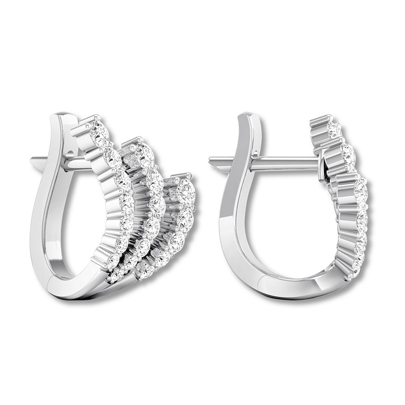 Main Image 4 of Diamond Hoop Earrings 1 carat tw Round 14K White Gold