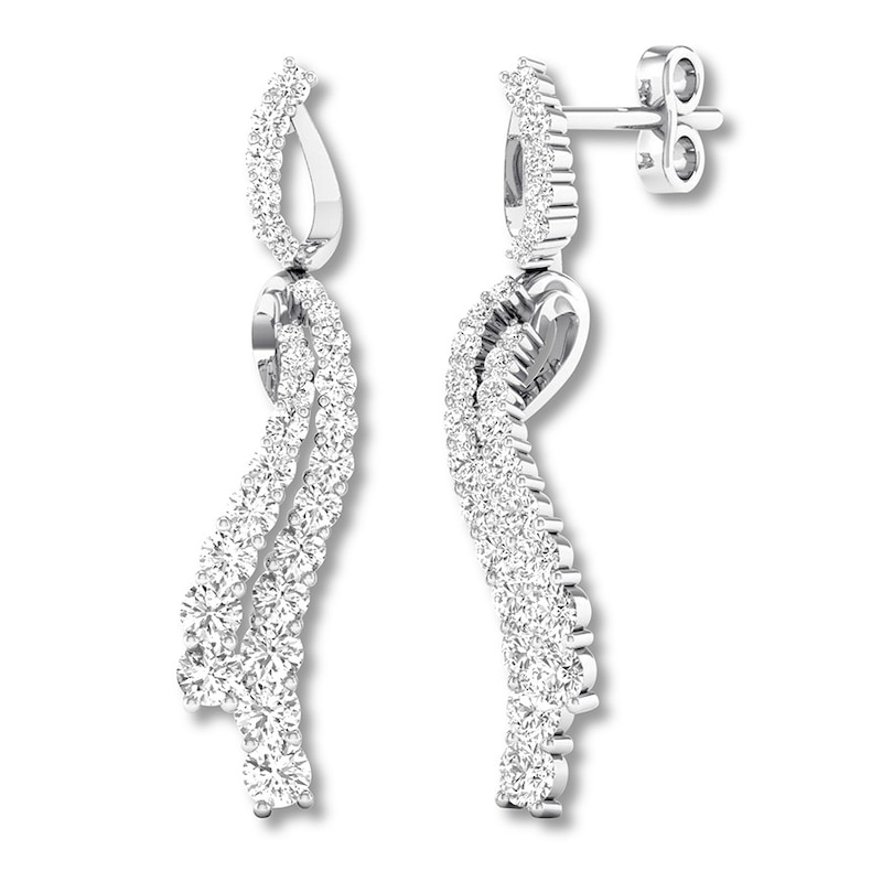 Diamond Drop Earrings 1-1/2 carat tw Round 14K White Gold