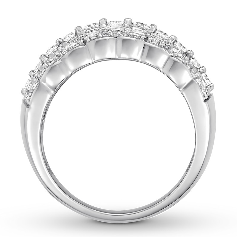 Diamond Anniversary Ring 2 ct tw Round/Baguette 14K White Gold
