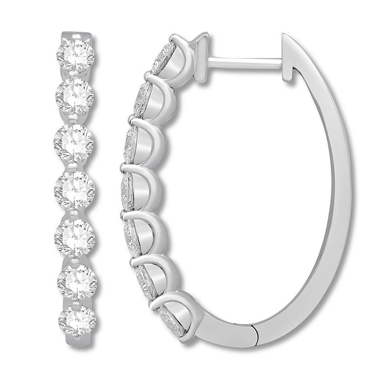 Diamond Hoop Earrings 1-1/2 carats tw Round 14K White Gold
