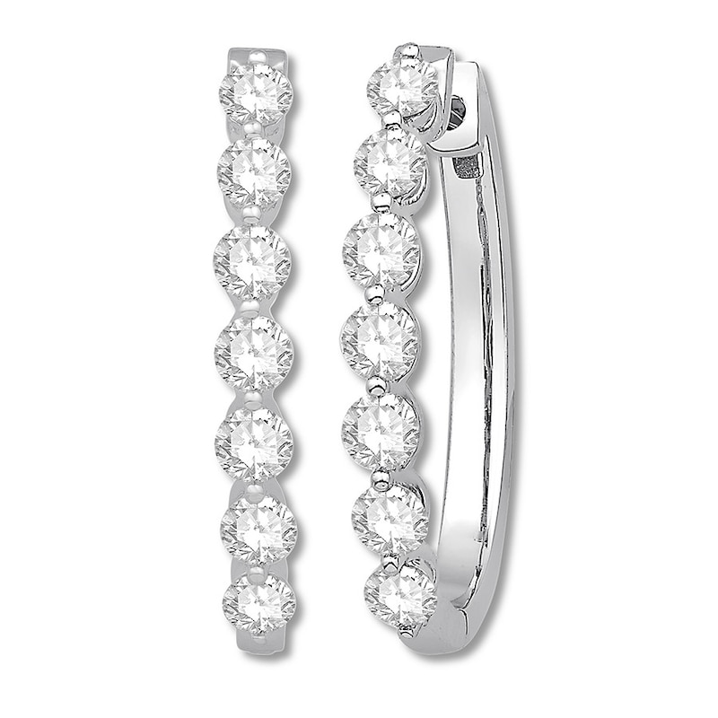 Diamond Hoop Earrings 1-1/2 carats tw Round 14K White Gold