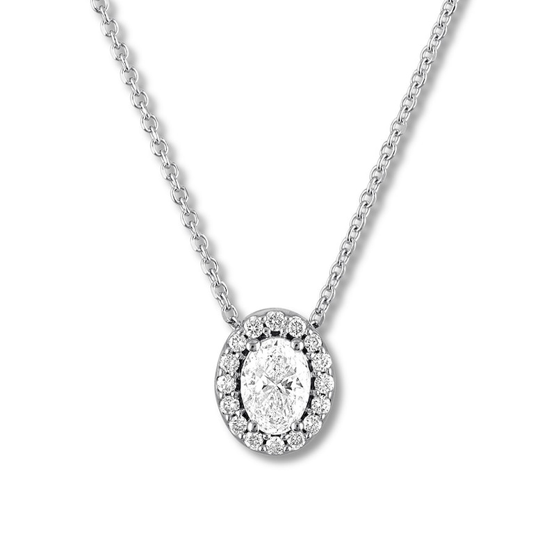Oval/Round Diamond Necklace 1/2 ct tw 14K White Gold