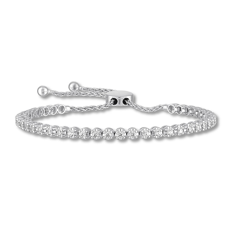 Main Image 1 of Diamond Bolo Bracelet 1 ct tw Round 10K White Gold