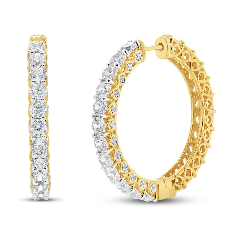 Diamond Hoop Earrings 5 ct tw Round-cut 14K Yellow Gold