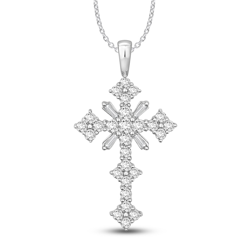Diamond Necklace 1-1/2 ct tw Round/Baguette 14K White Gold