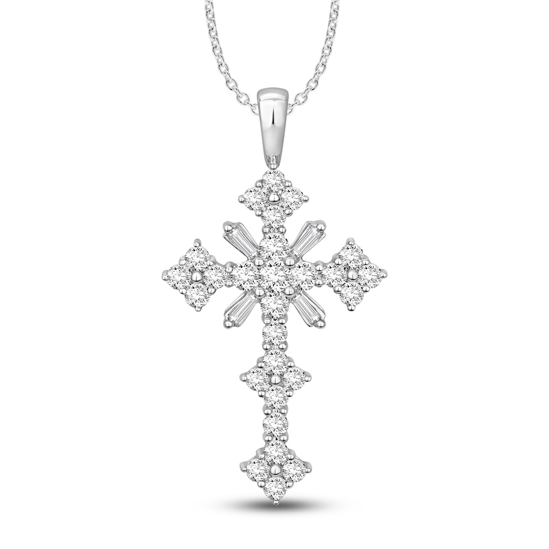 Main Image 1 of Diamond Necklace 1-1/2 ct tw Round/Baguette 14K White Gold