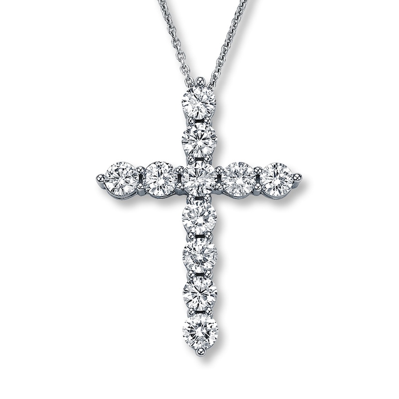 Main Image 1 of Jared Signature Diamond Cross Necklace 2 ct tw Round-cut 14K White Gold