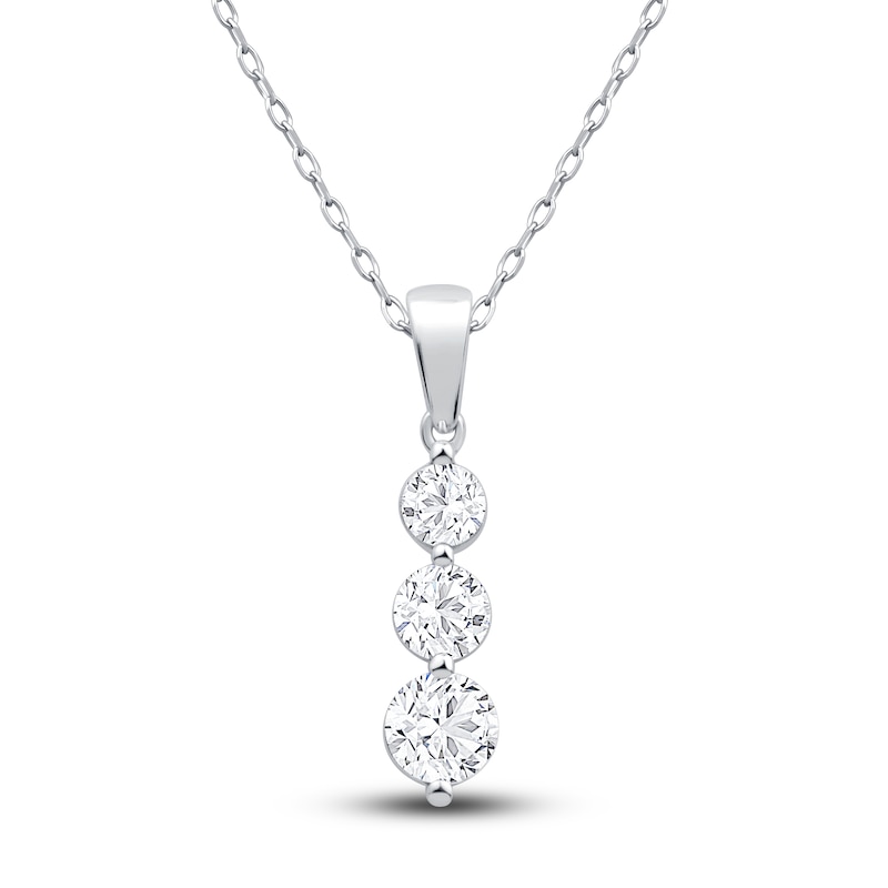 3-Stone Diamond Necklace 1 ct tw Round 14K White Gold 19"