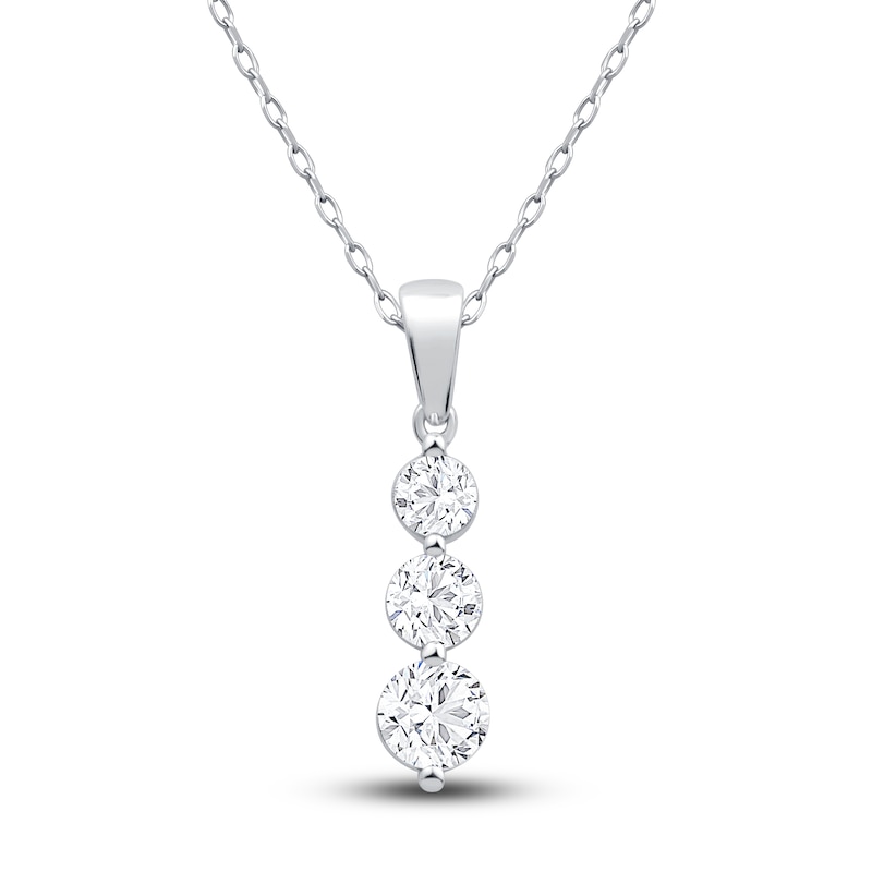 Main Image 1 of Jared Signature 3-Stone Diamond Necklace 1 ct tw Round 14K White Gold 19"