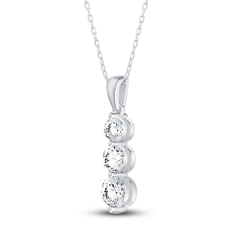 Main Image 3 of Jared Signature 3-Stone Diamond Necklace 1 ct tw Round 14K White Gold 19"